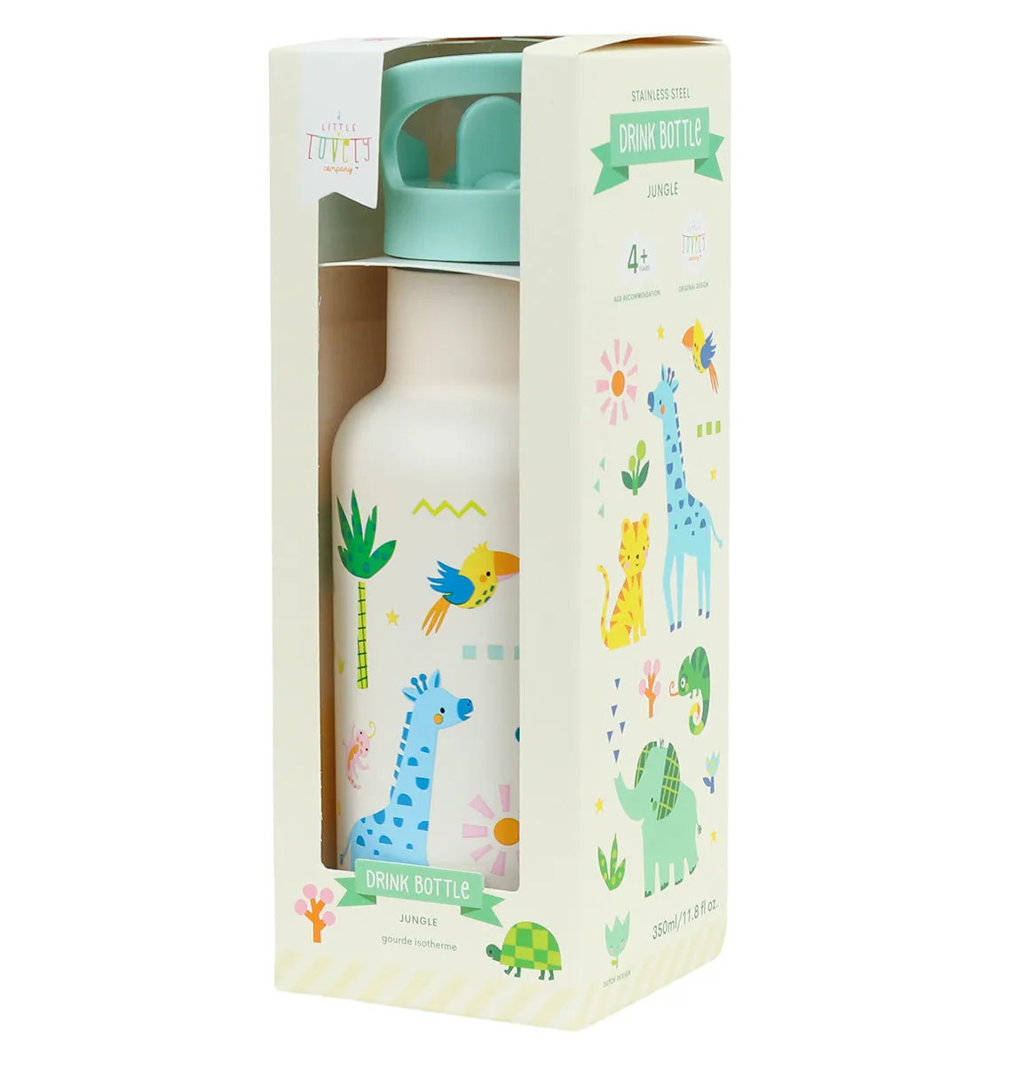 A Little Lovely Company Jungle RVS drinkfles 350 ml dubbelwandig