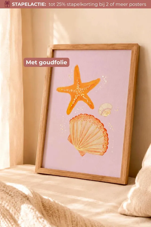 Lori & Cookie Kidsdeco Zeester Lila poster goudfolie strand 21x30