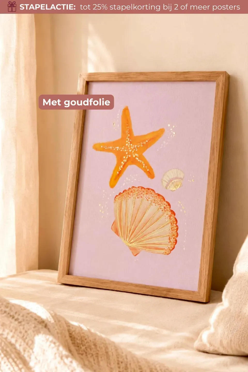 Lori & Cookie Kidsdeco Zeester Lila poster goudfolie strand 21x30