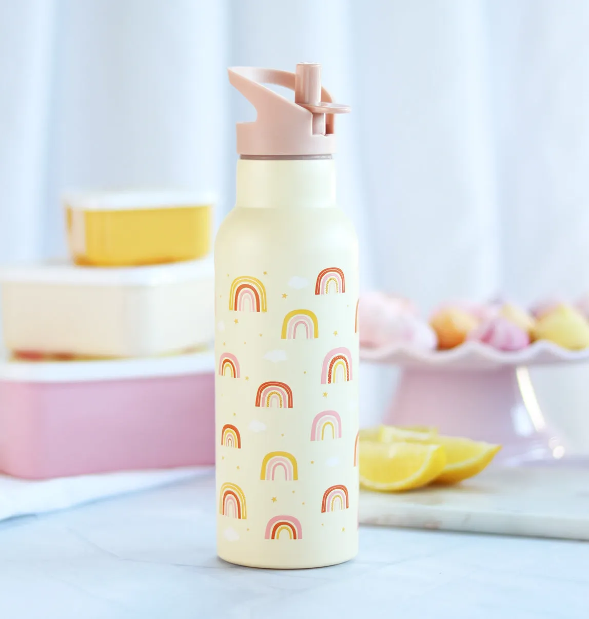 A Little Lovely Company XL RVS drinkfles regenbogen 500 ml dubbelwandig