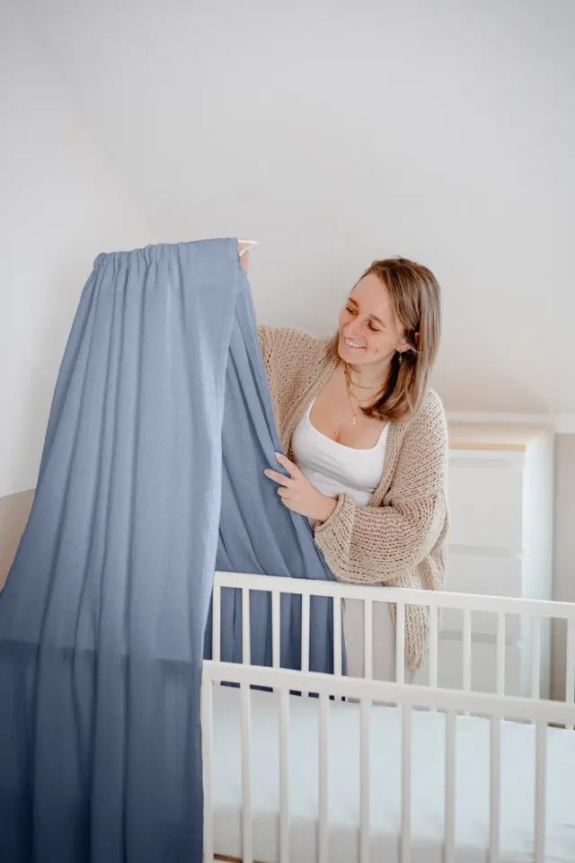Lilimaus Babybett Himmel Musselin babyhemel wit met stok