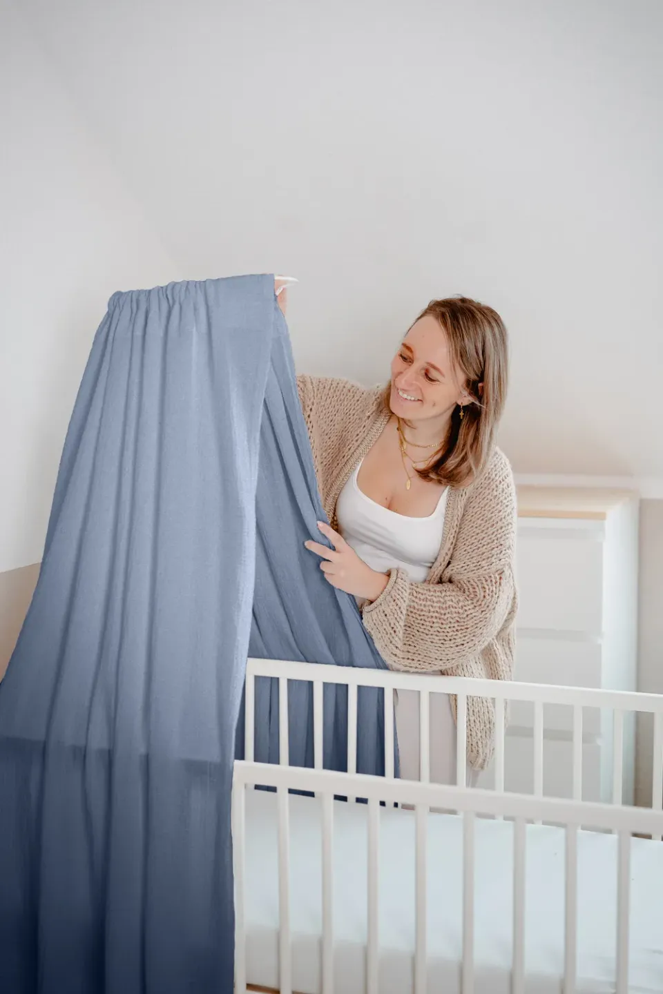 Lilimaus Babybett Himmel Musselin babyhemel wit met stok