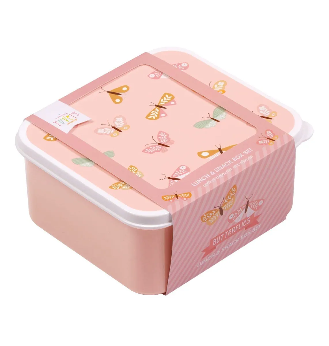 A Little Lovely Company Vlinders lunchbox set 4 stuks roze