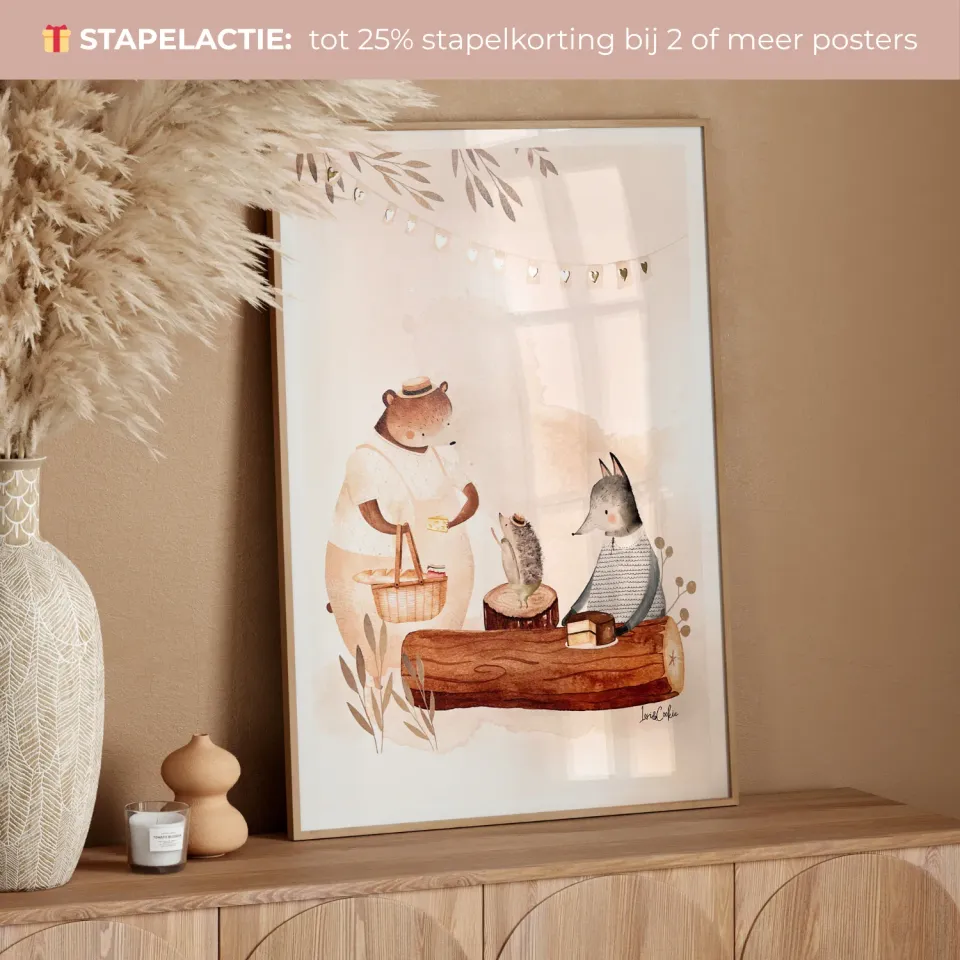 Lori & Cookie Kidsdeco Vriendenpicknick poster A3 goudfolie