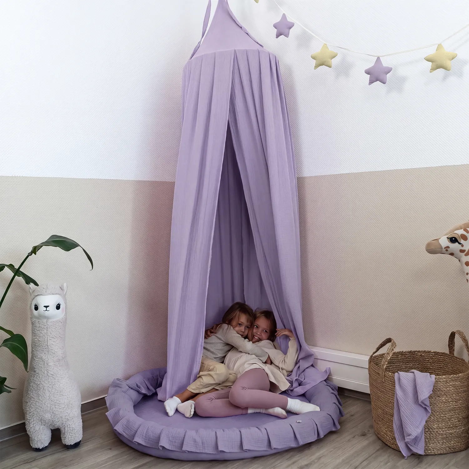 Lilimaus Kuschelecke baldakijn set met kussen muslin beige