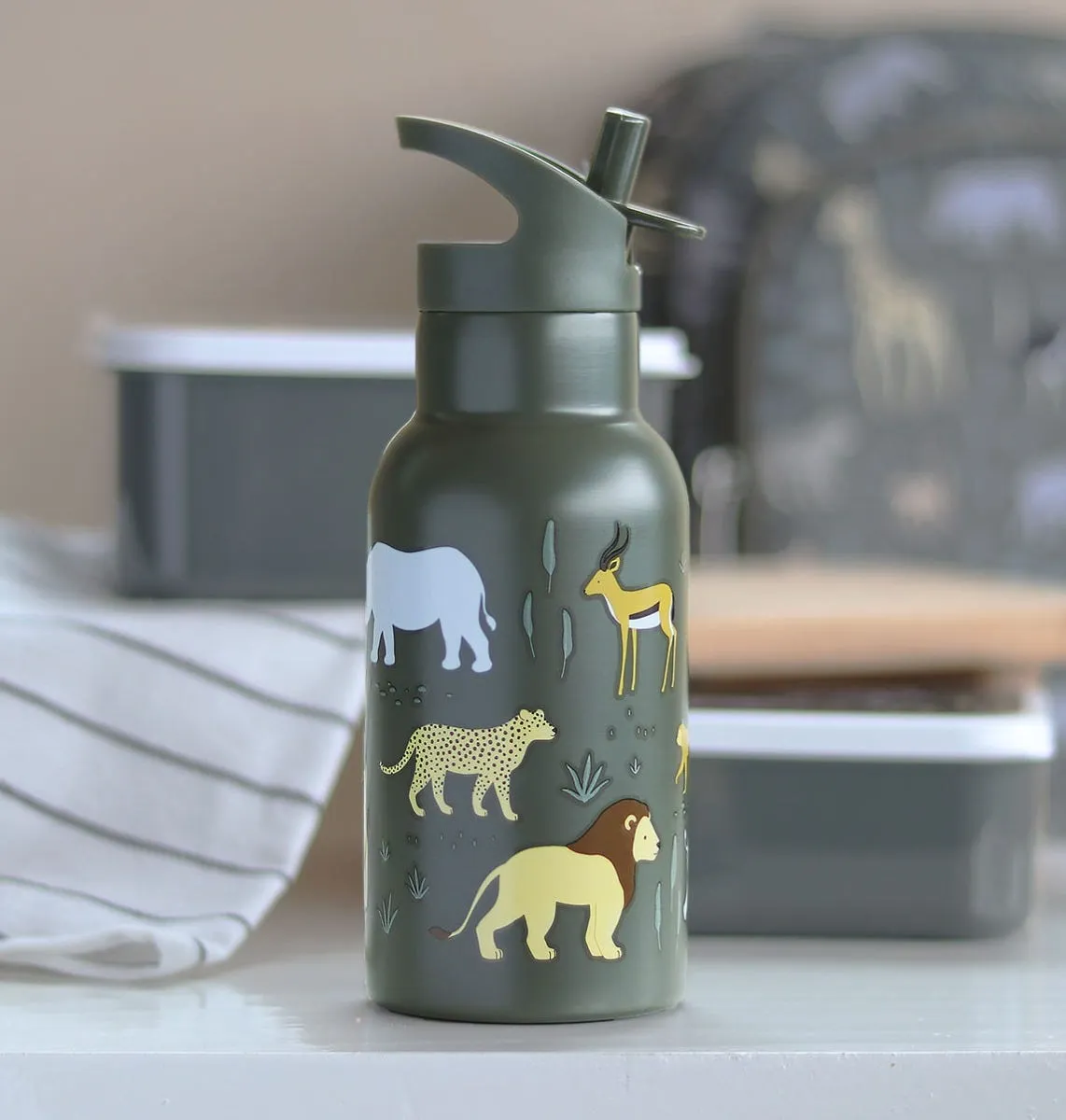 A Little Lovely Company Savanne drinkfles RVS 350 ml grijs