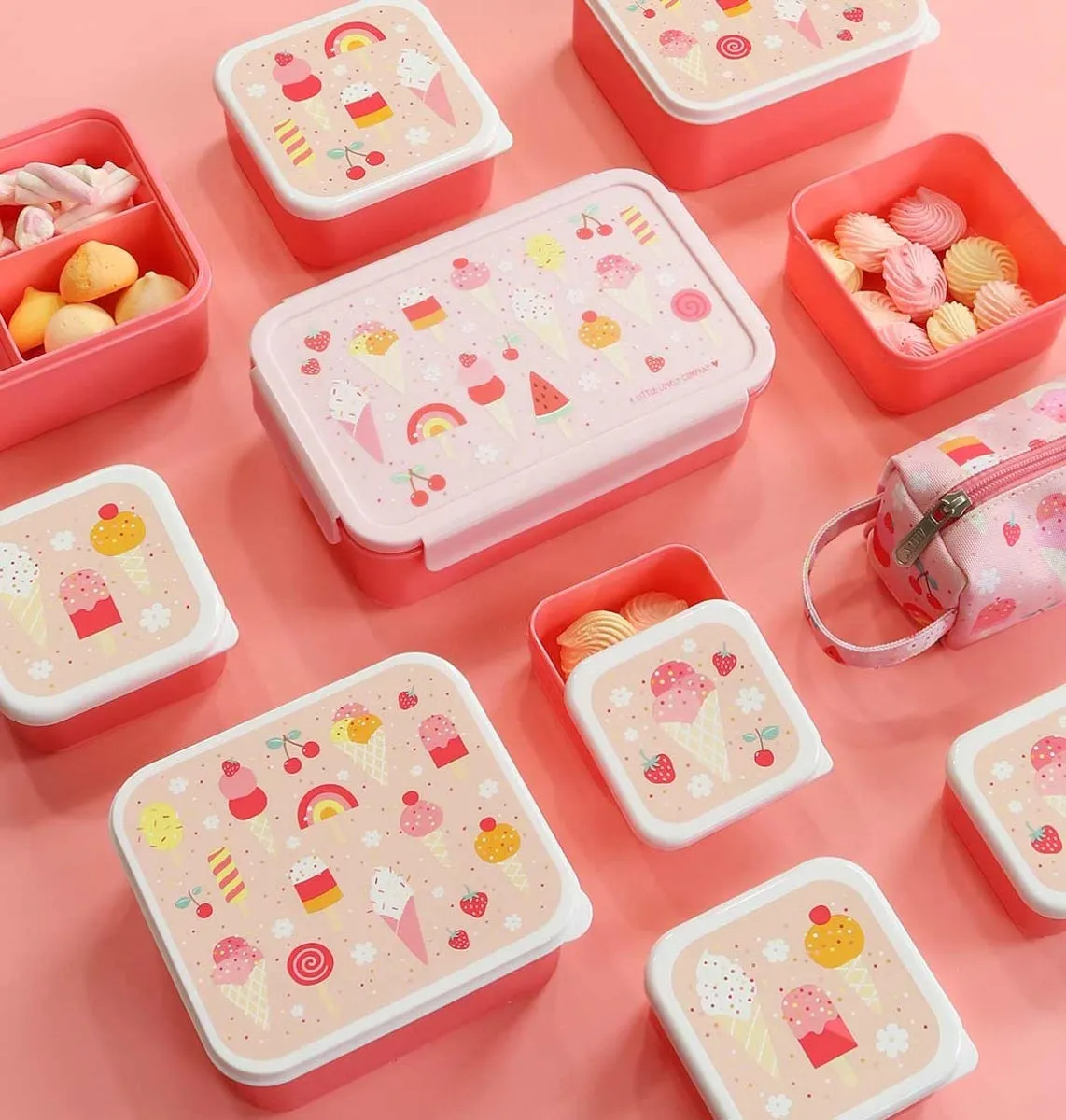 A Little Lovely Company Ijsjes lunchbox set 4-delig roze