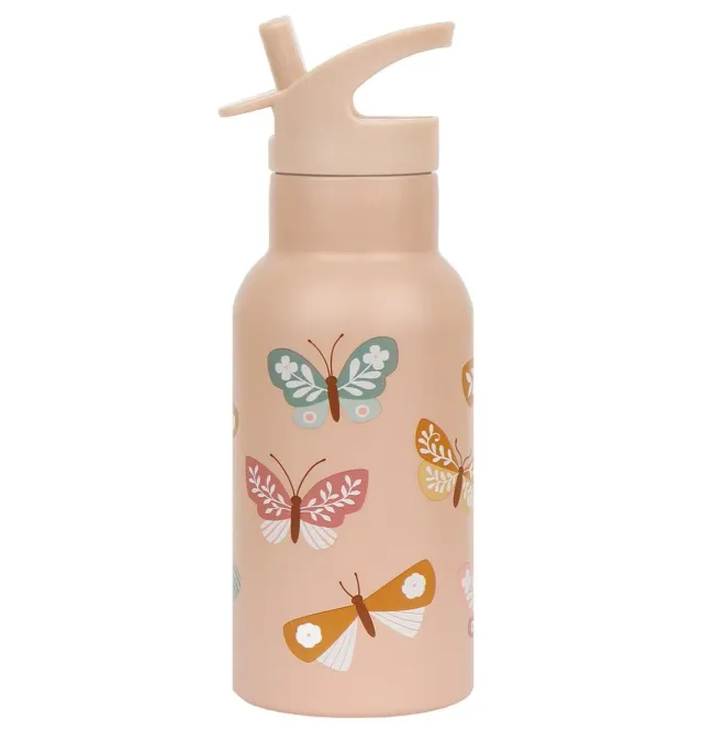 A Little Lovely Company Vlinders RVS drinkfles 350 ml roze