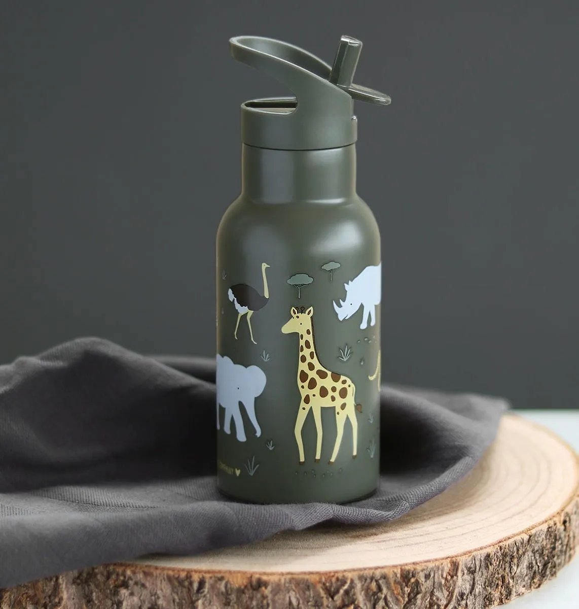A Little Lovely Company Savanne drinkfles RVS 350 ml grijs
