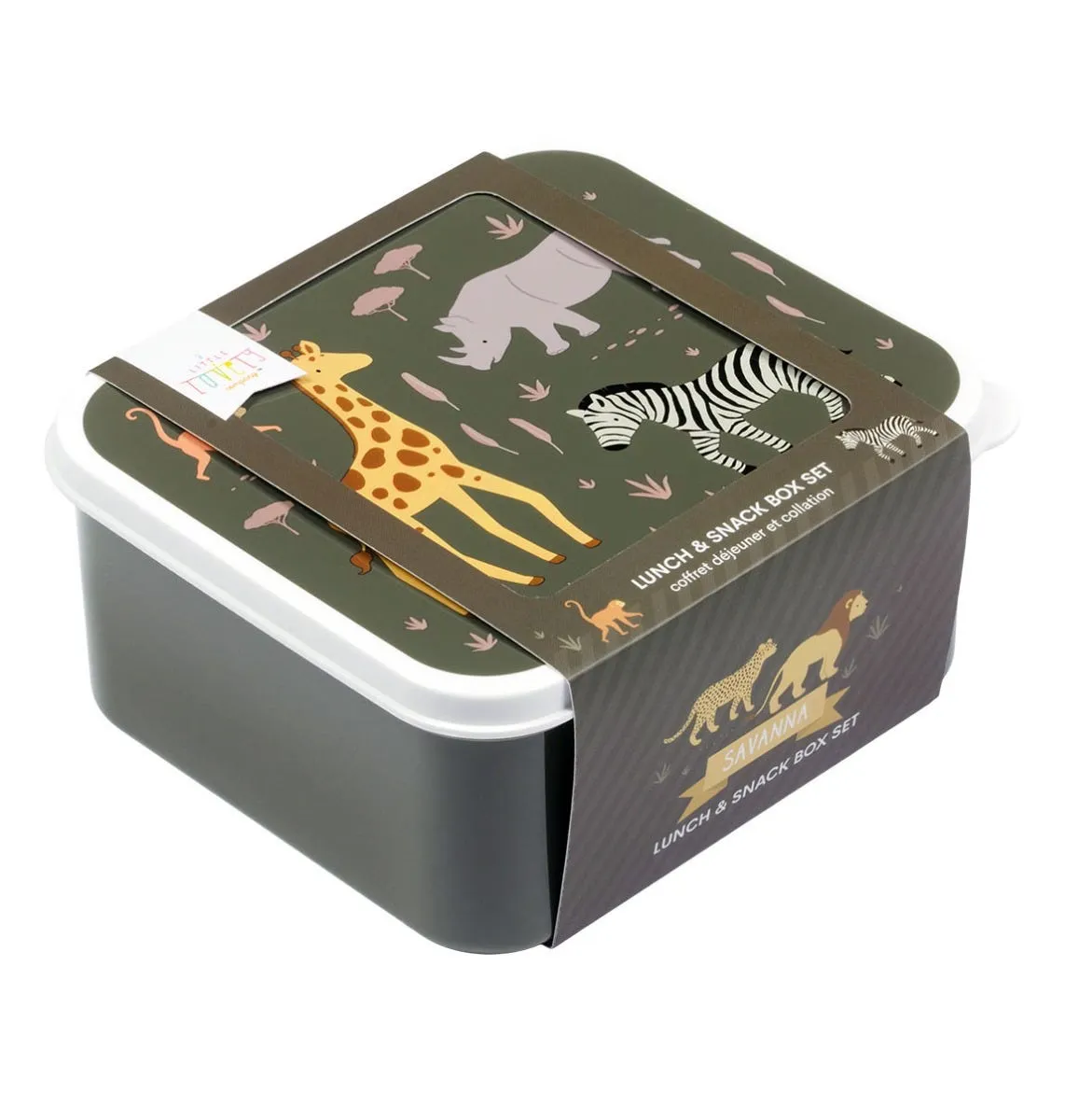 A Little Lovely Company Savanne lunch & snackbox set 4-delig grijs