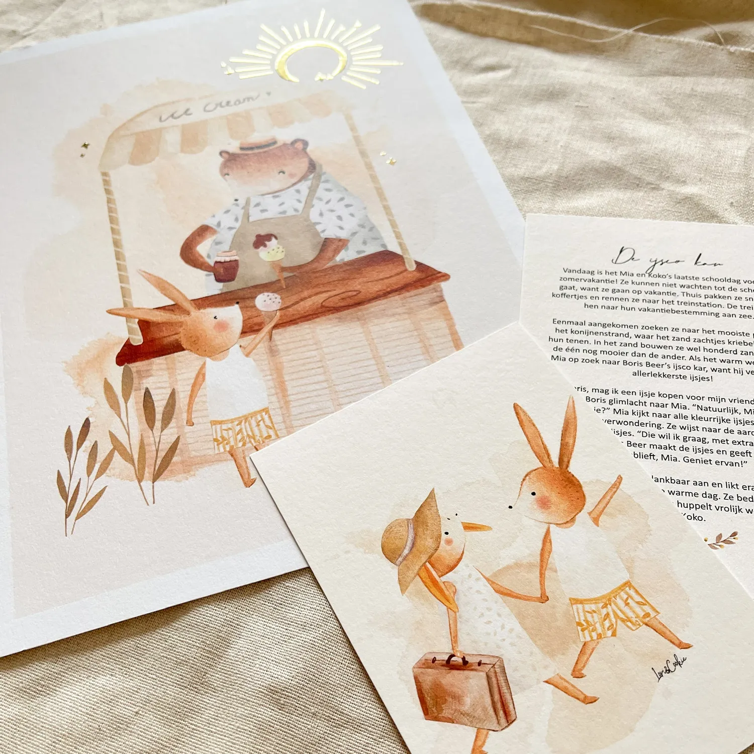 Lori & Cookie Kidsdeco Ijsco kar poster set van 3 goudfolie A4