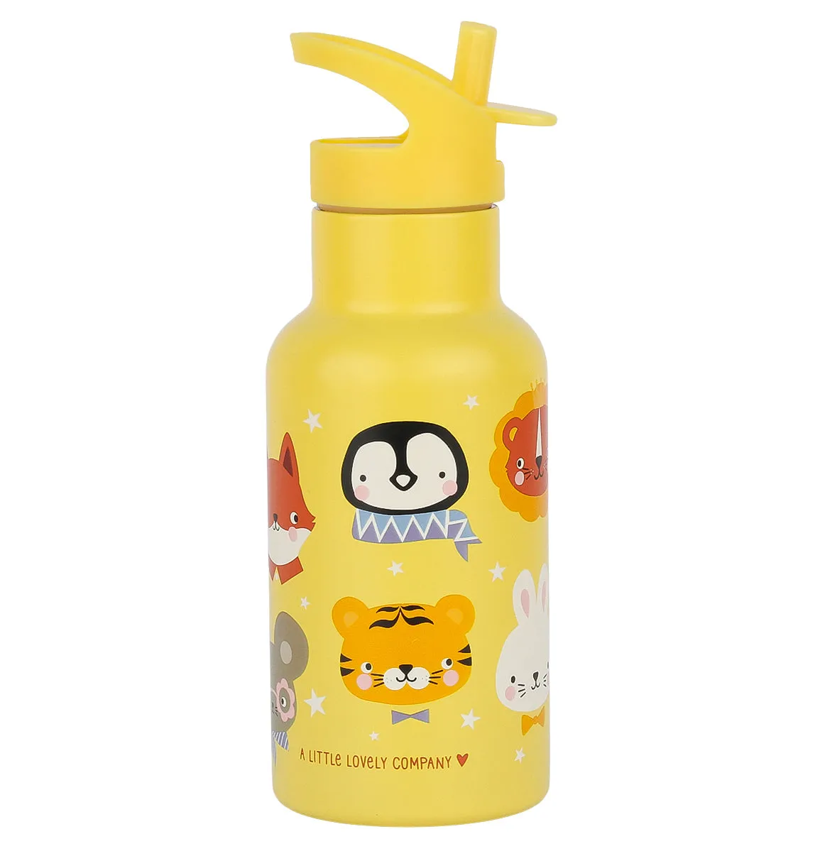 A Little Lovely Company Dierenvriendjes drinkfles RVS 350 ml geel dubbelwandig