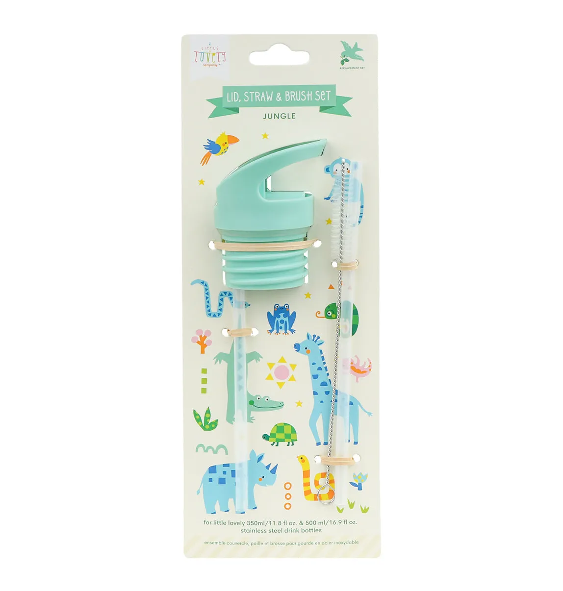 A Little Lovely Company Jungle dop rietje borstel set RVS