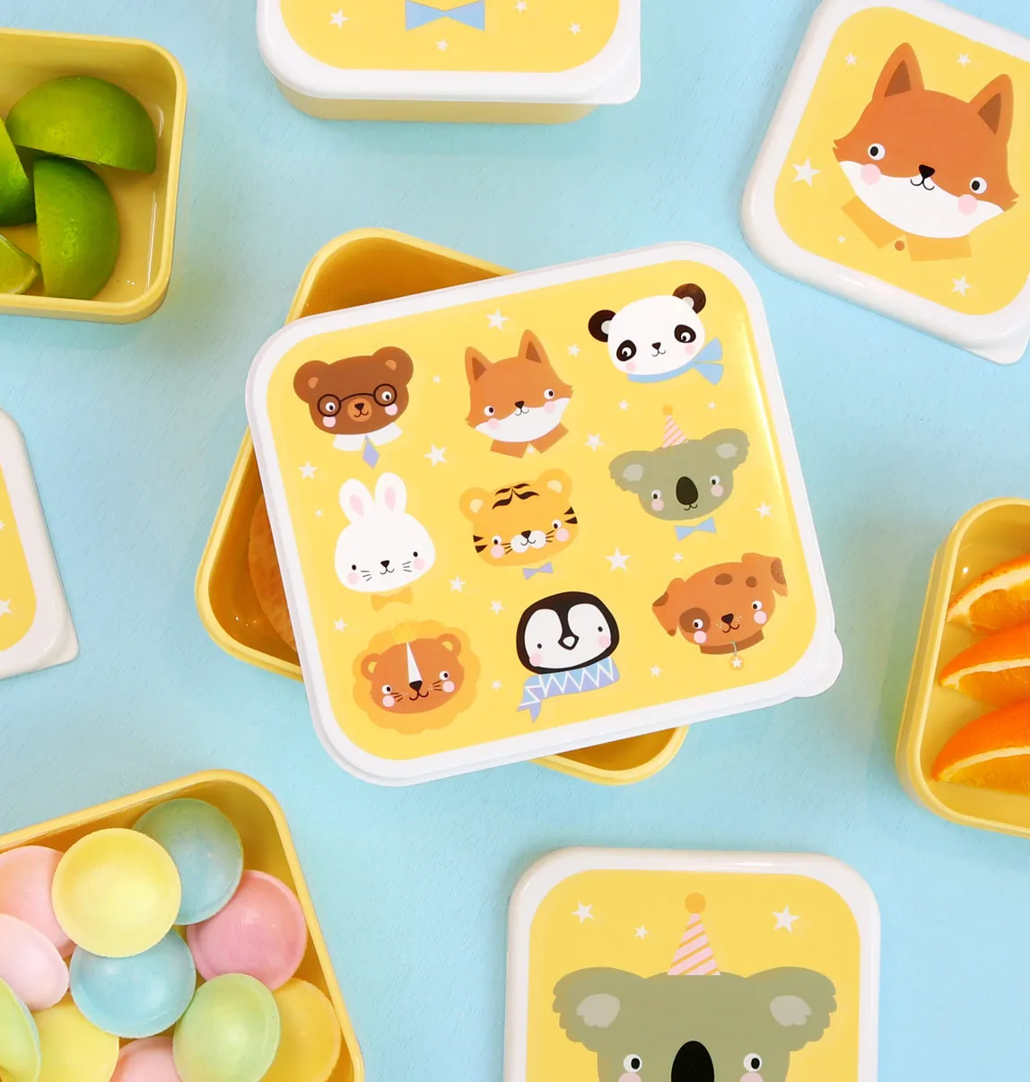 A Little Lovely Company Dierenvriendjes lunchbox set 4-delig