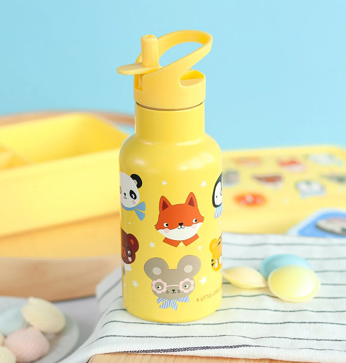 A Little Lovely Company Dierenvriendjes drinkfles RVS 350 ml geel dubbelwandig