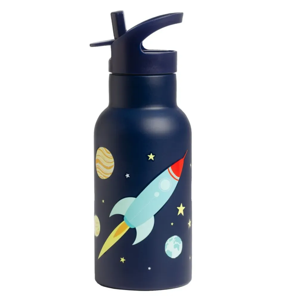 A Little Lovely Company Ruimte RVS drinkfles 350 ml donkerblauw