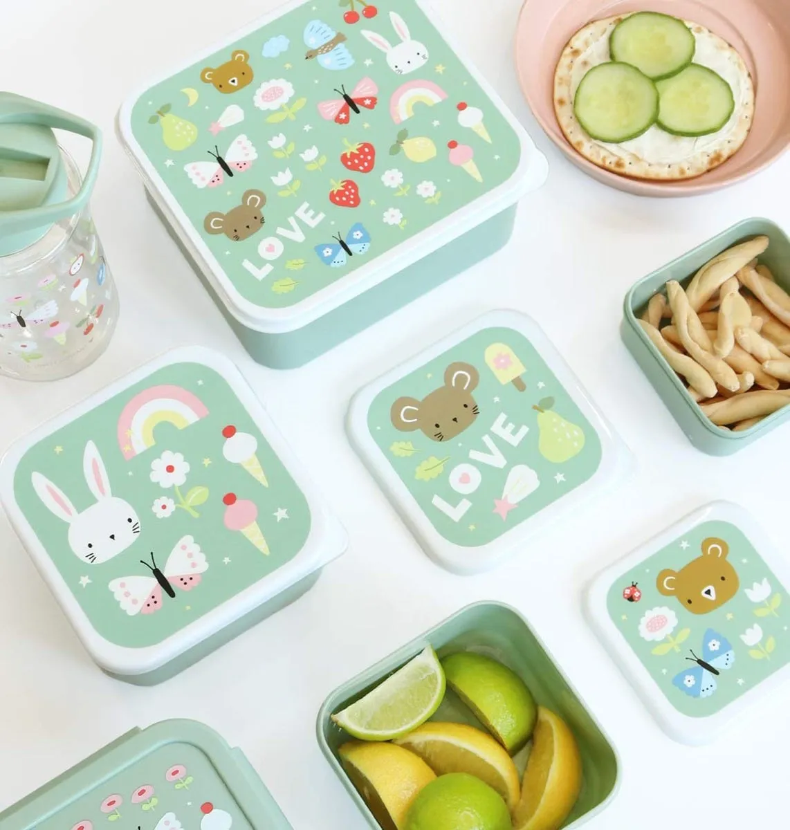 A Little Lovely Company Joy lunchbox set 4-delig mintgroen