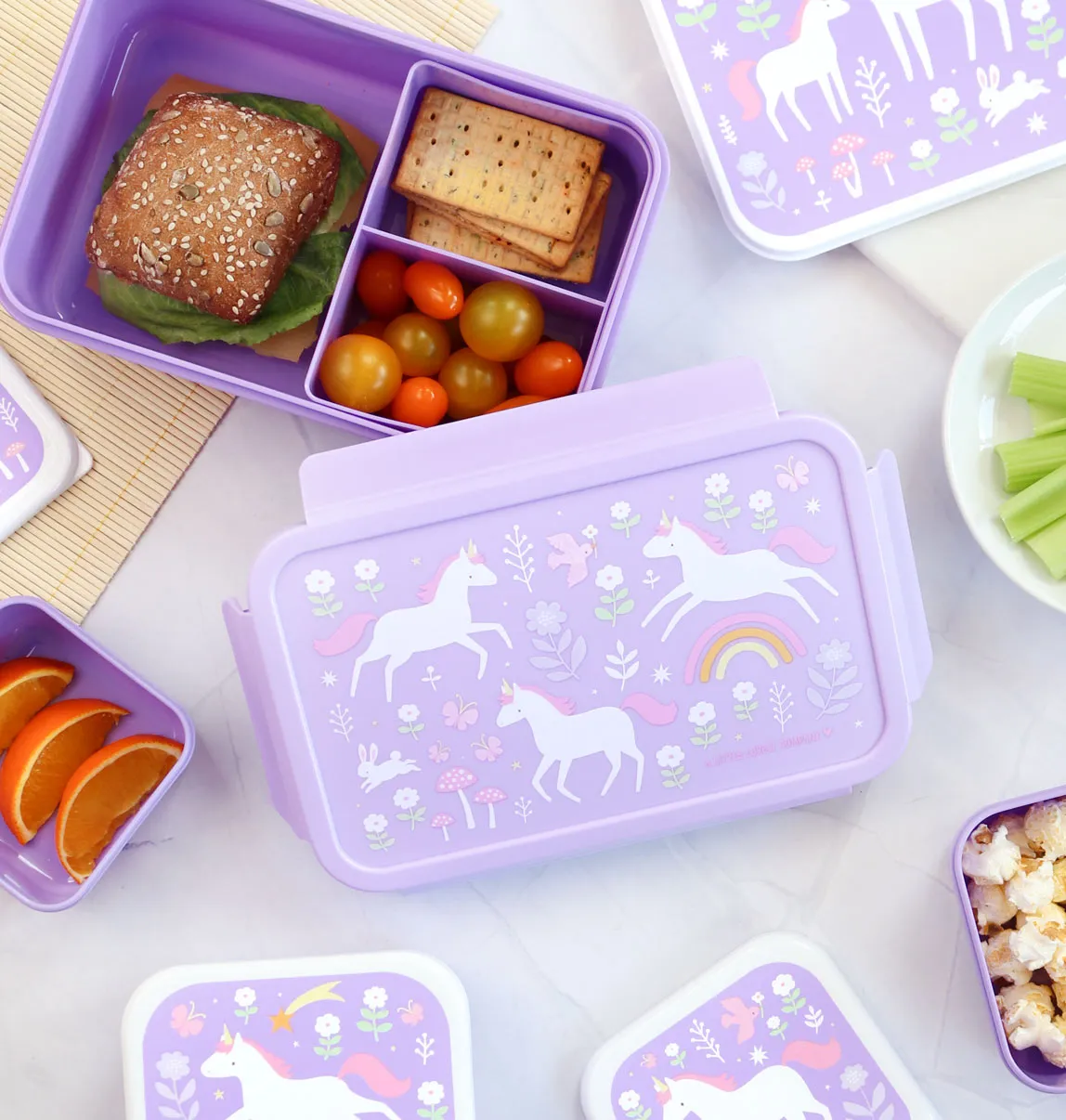 A Little Lovely Company Unicorn Dreams bento lunchbox paars