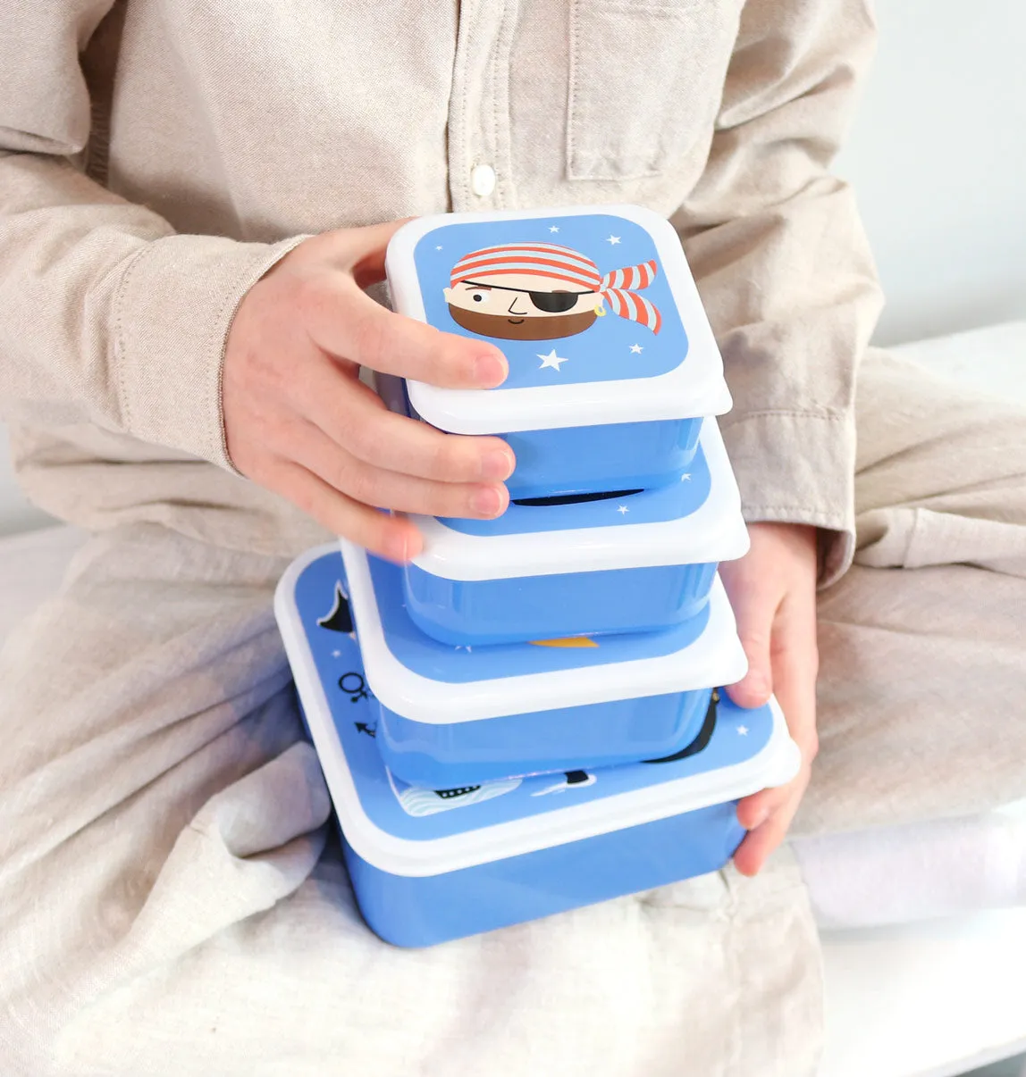 A Little Lovely Company Piraten lunchbox set 4-delig blauw