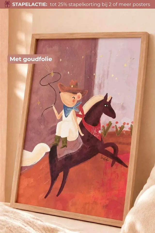 Lori & Cookie Cowgirl Muis poster 30x40 cm goudfolie