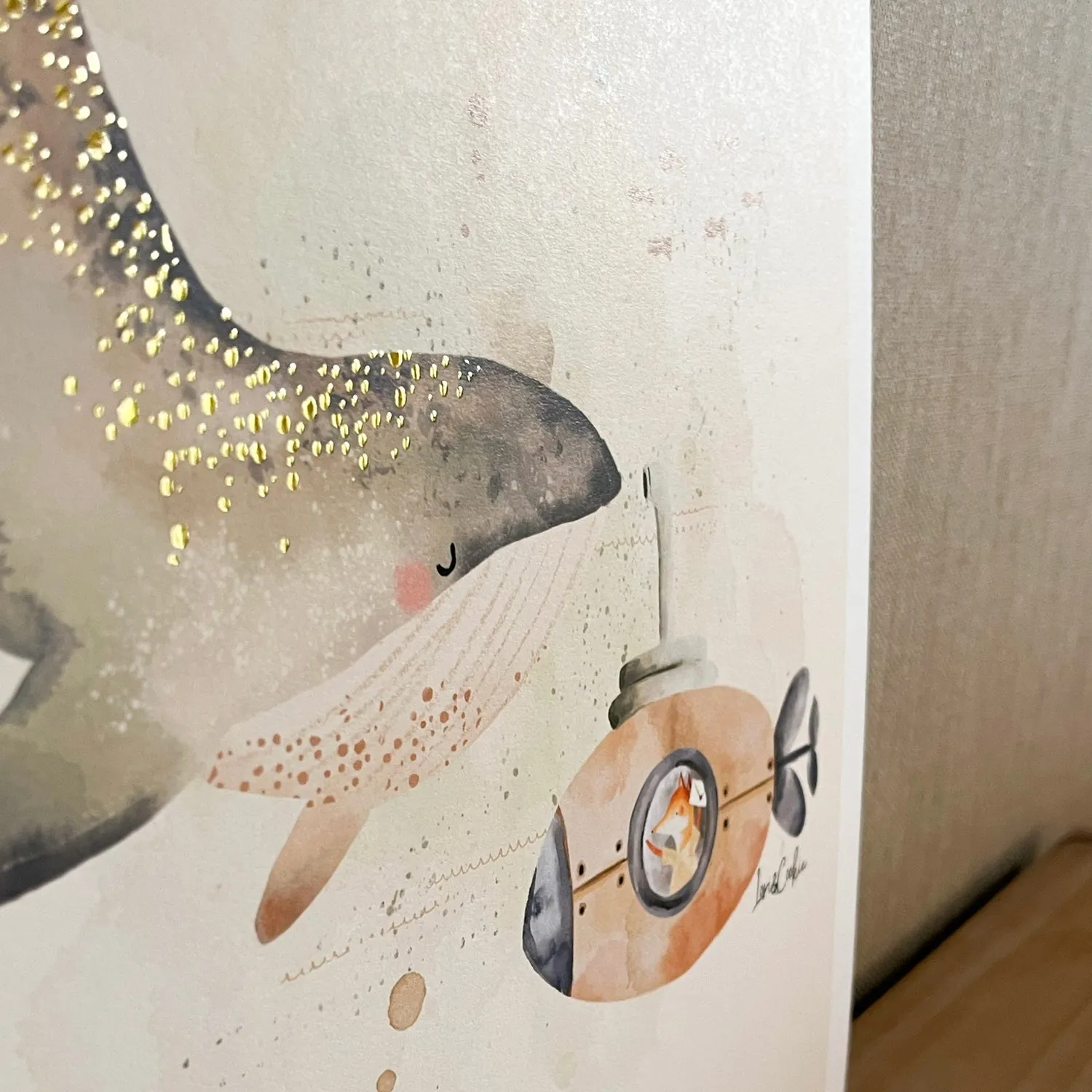Lori & Cookie Kidsdeco Wally Walvis poster A4 goudfolie