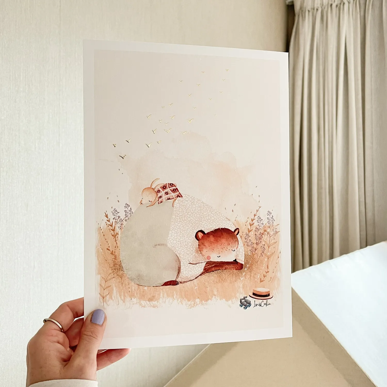 Lori & Cookie Kidsdeco Het Middagdutje poster goudfolie A4 rustgevend