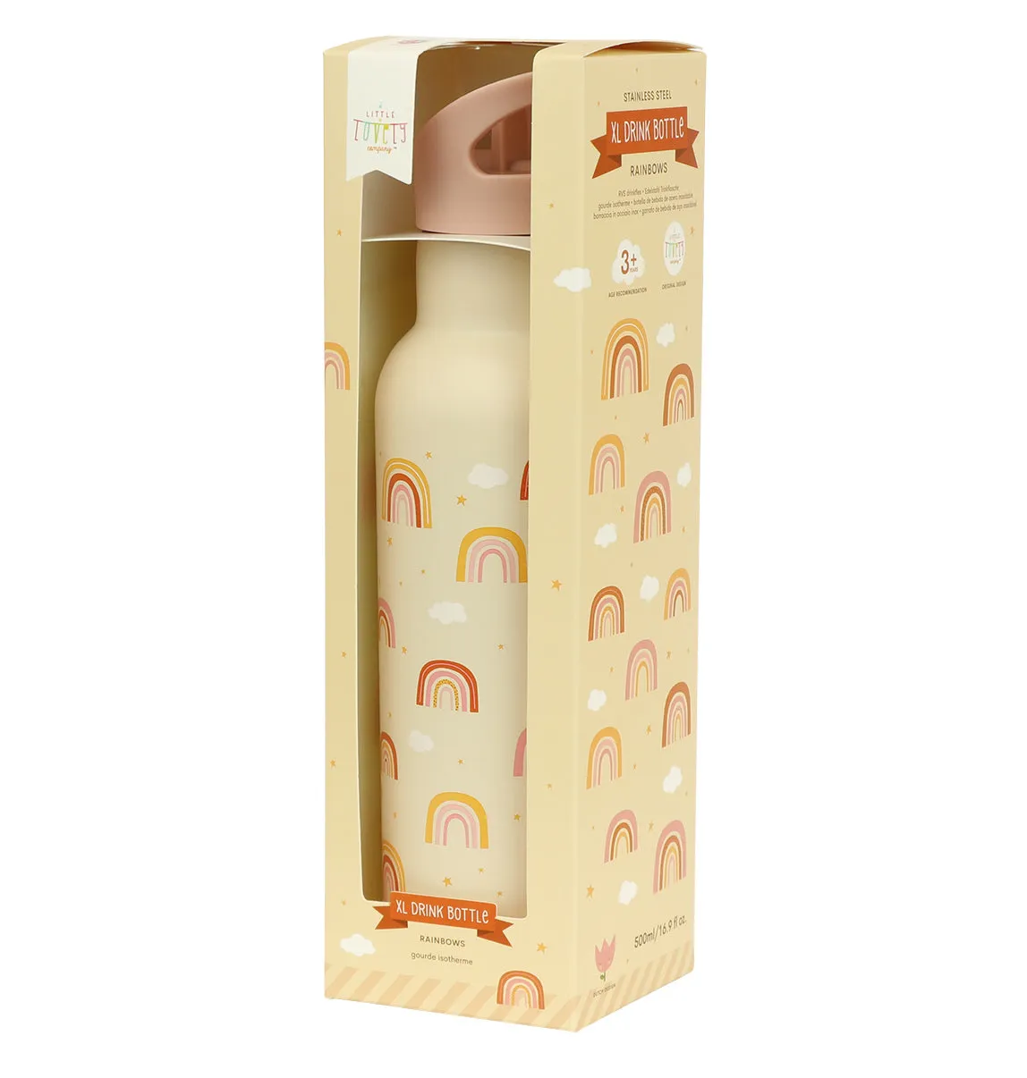 A Little Lovely Company XL RVS drinkfles regenbogen 500 ml dubbelwandig