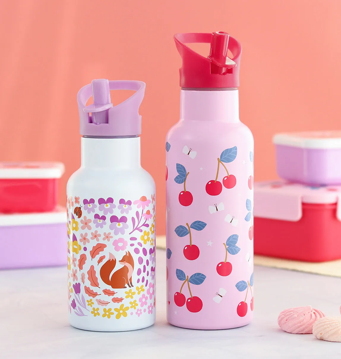 A Little Lovely Company Kersen XL RVS drinkfles 500 ml