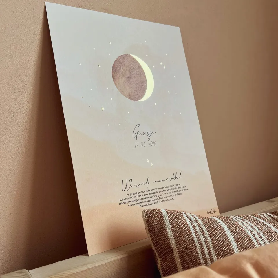 Lori & Cookie Kidsdeco Maanposter Terra A4 met naam goudfolie