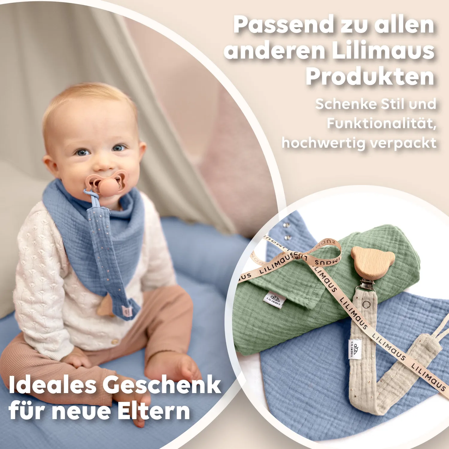 Lilimaus slabbetjes Beigerosa musselin katoen 3 stuks baby