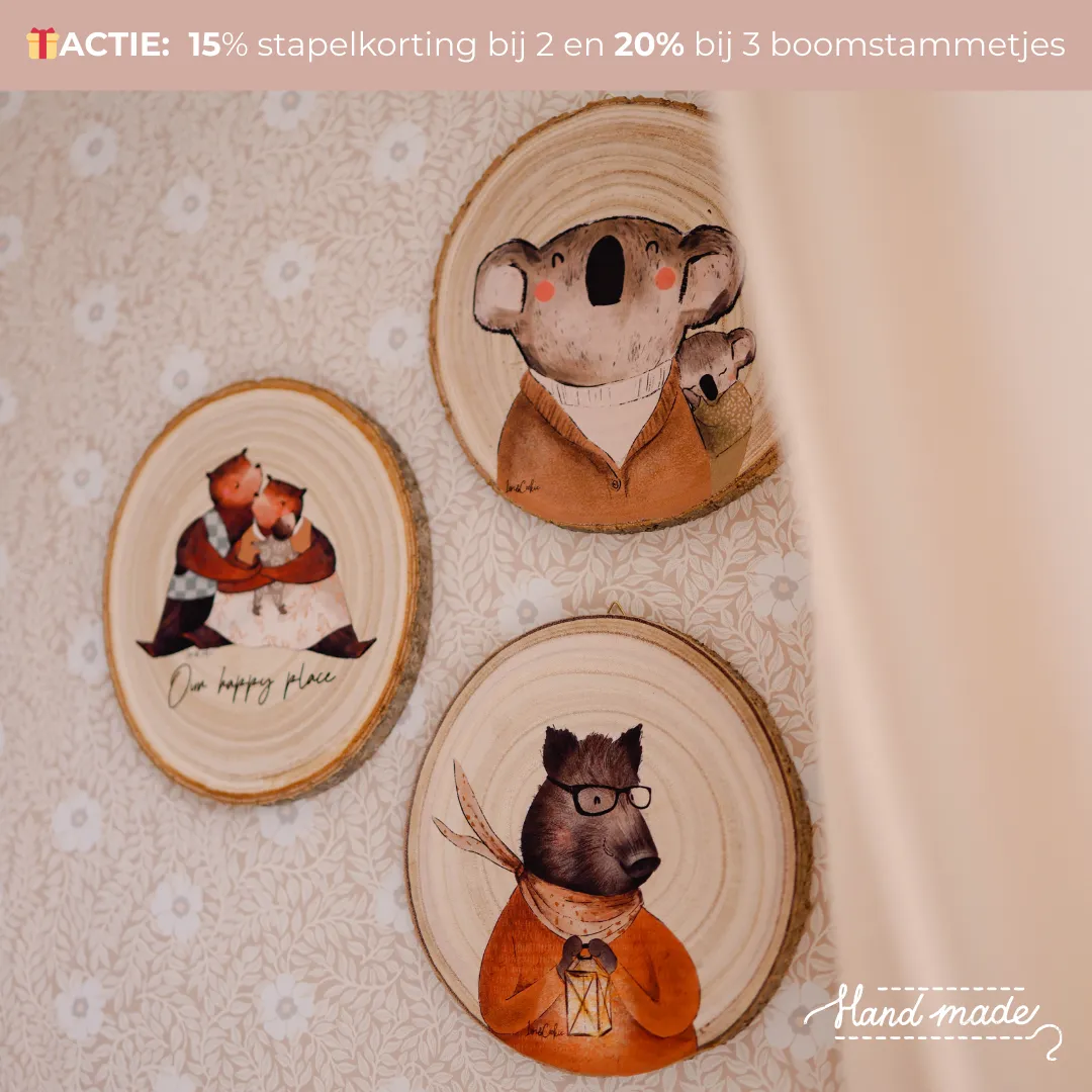 Lori & Cookie Kidsdeco Berenfamilie boomstammetje van 3 hout Ø 20cm