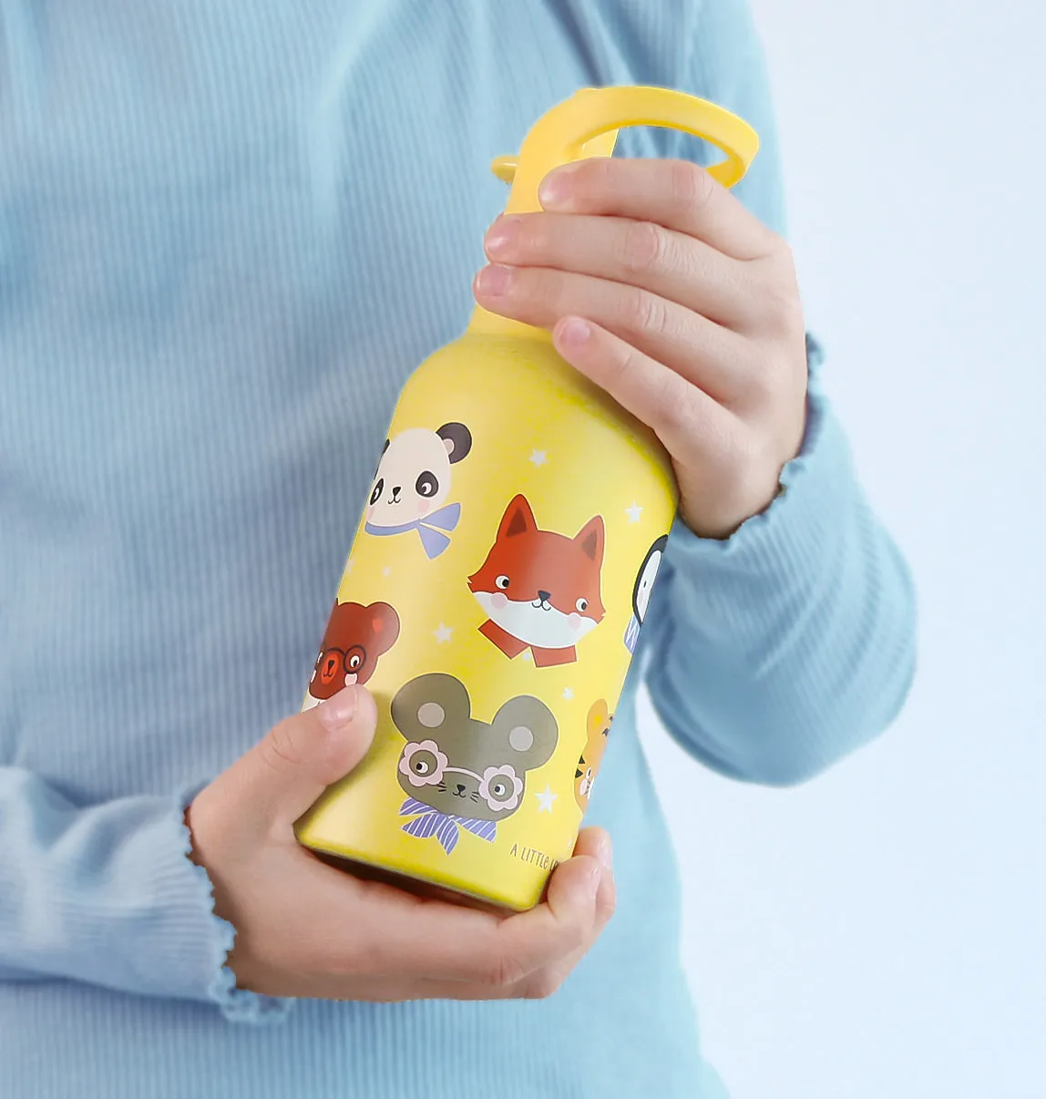 A Little Lovely Company Dierenvriendjes drinkfles RVS 350 ml geel dubbelwandig