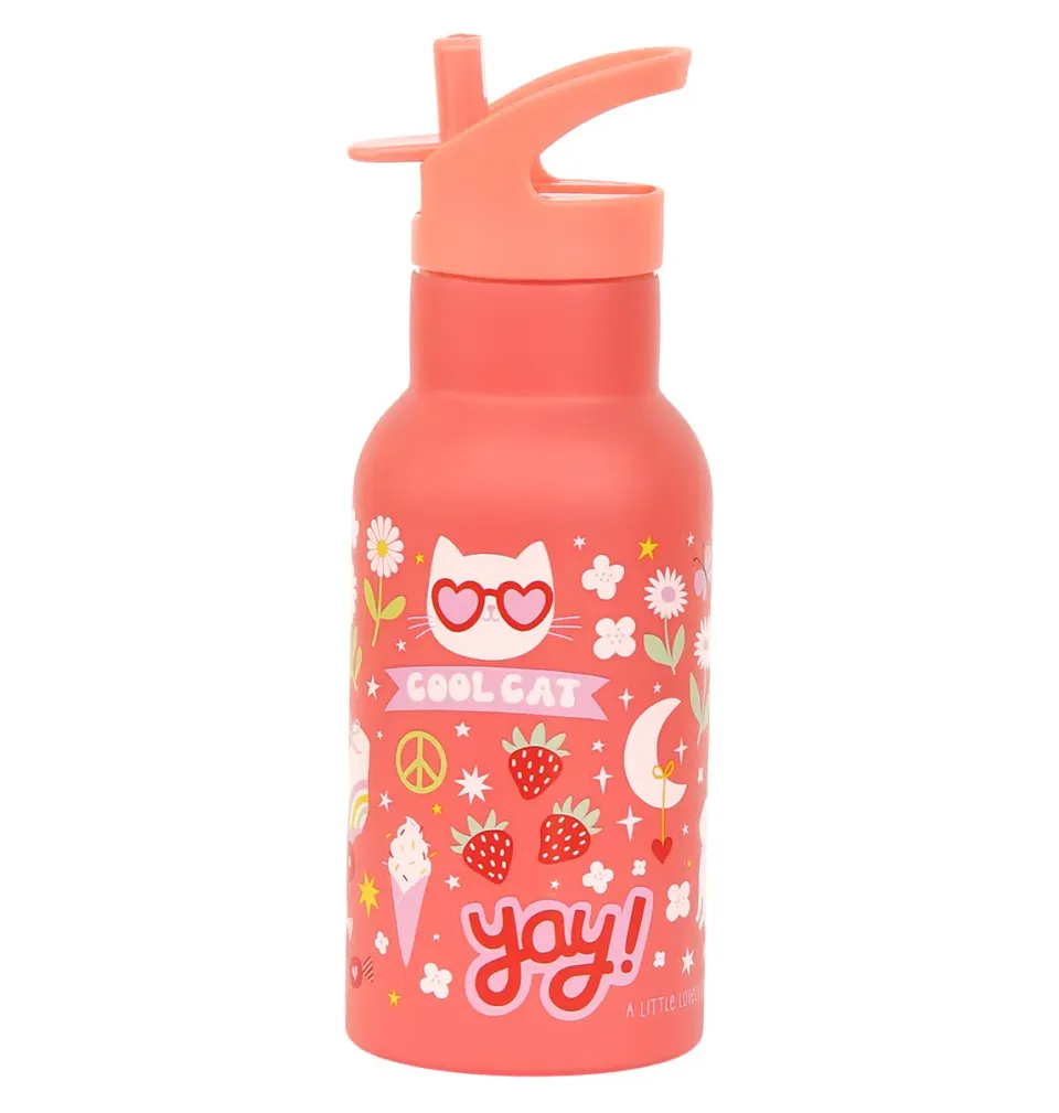 A Little Lovely Company Fun RVS drinkfles 350 ml koraalroze