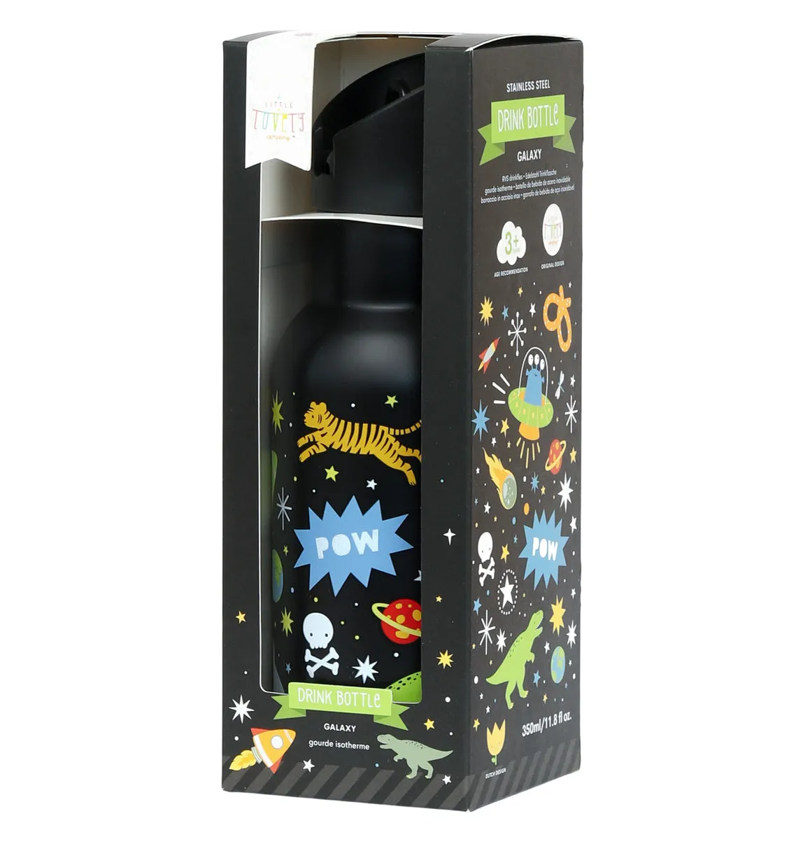 A Little Lovely Company Galaxy RVS drinkfles 350 ml zwart