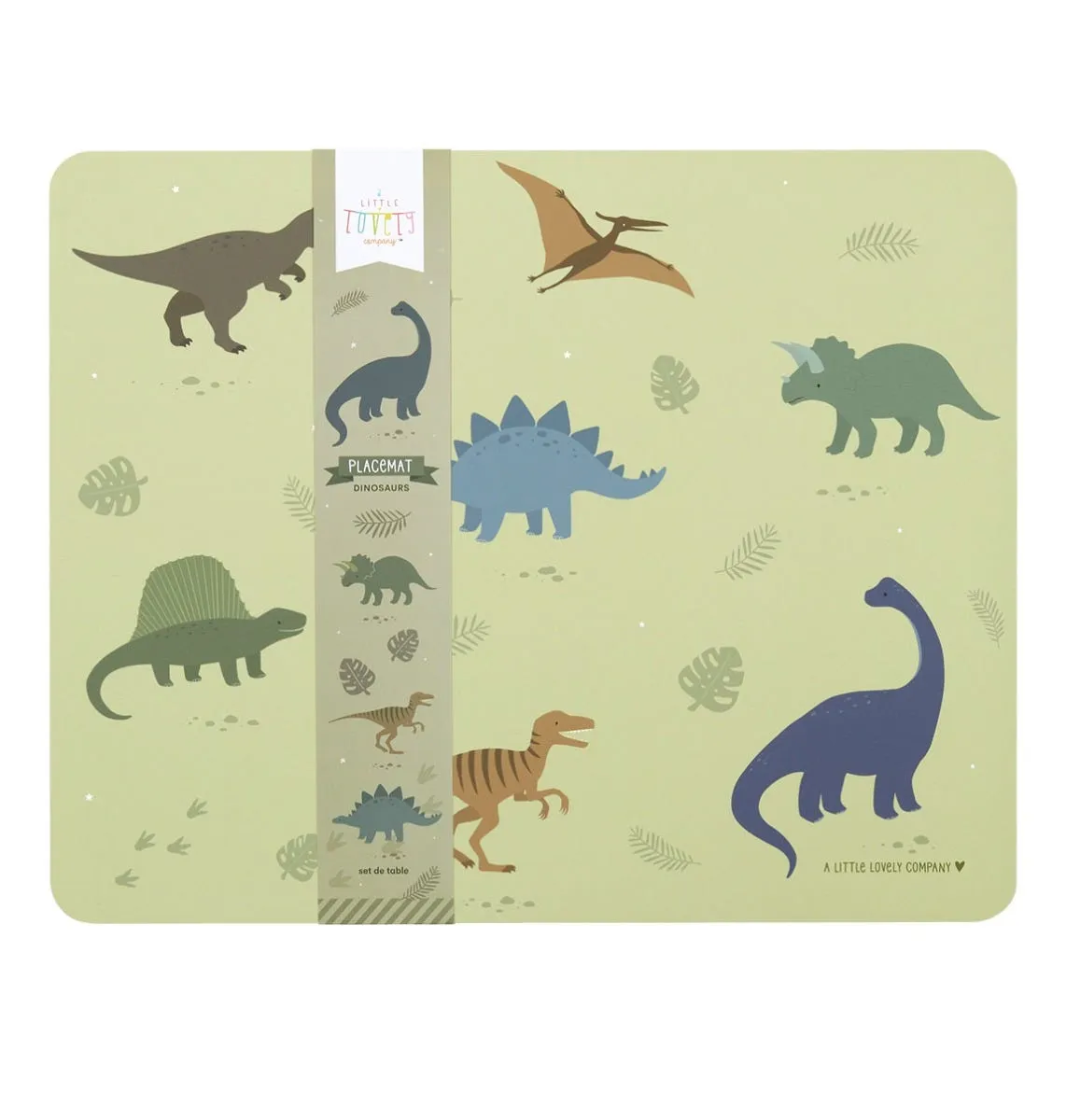 A Little Lovely Company Dinosaurussen placemat khakigroen vinyl
