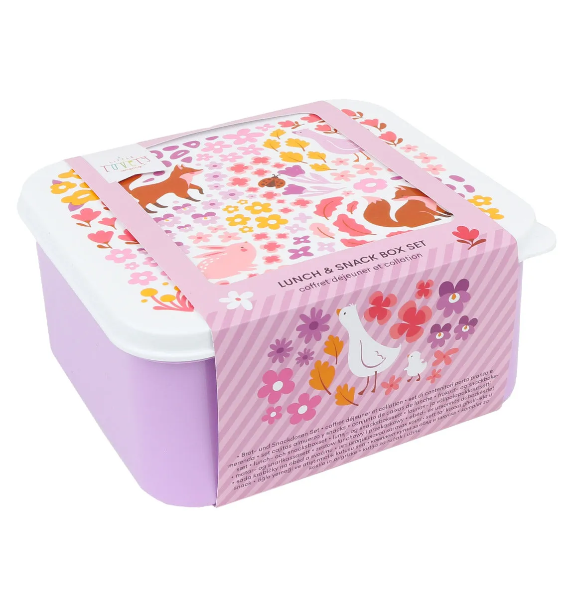 A Little Lovely Company Bloementuin lunchbox set 4-delig lila