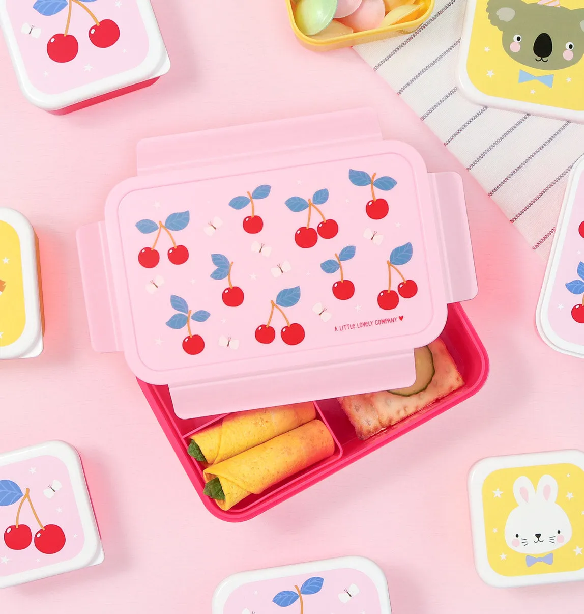 A Little Lovely Company Kersen bento lunchbox roze 2-vaks