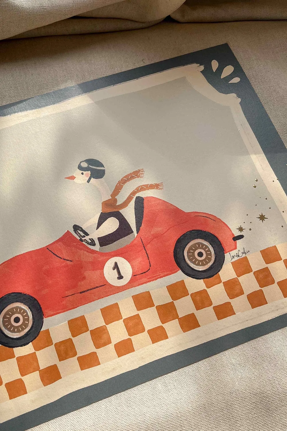Lori & Cookie Kidsdeco Gans race auto poster 30x40 goudfolie