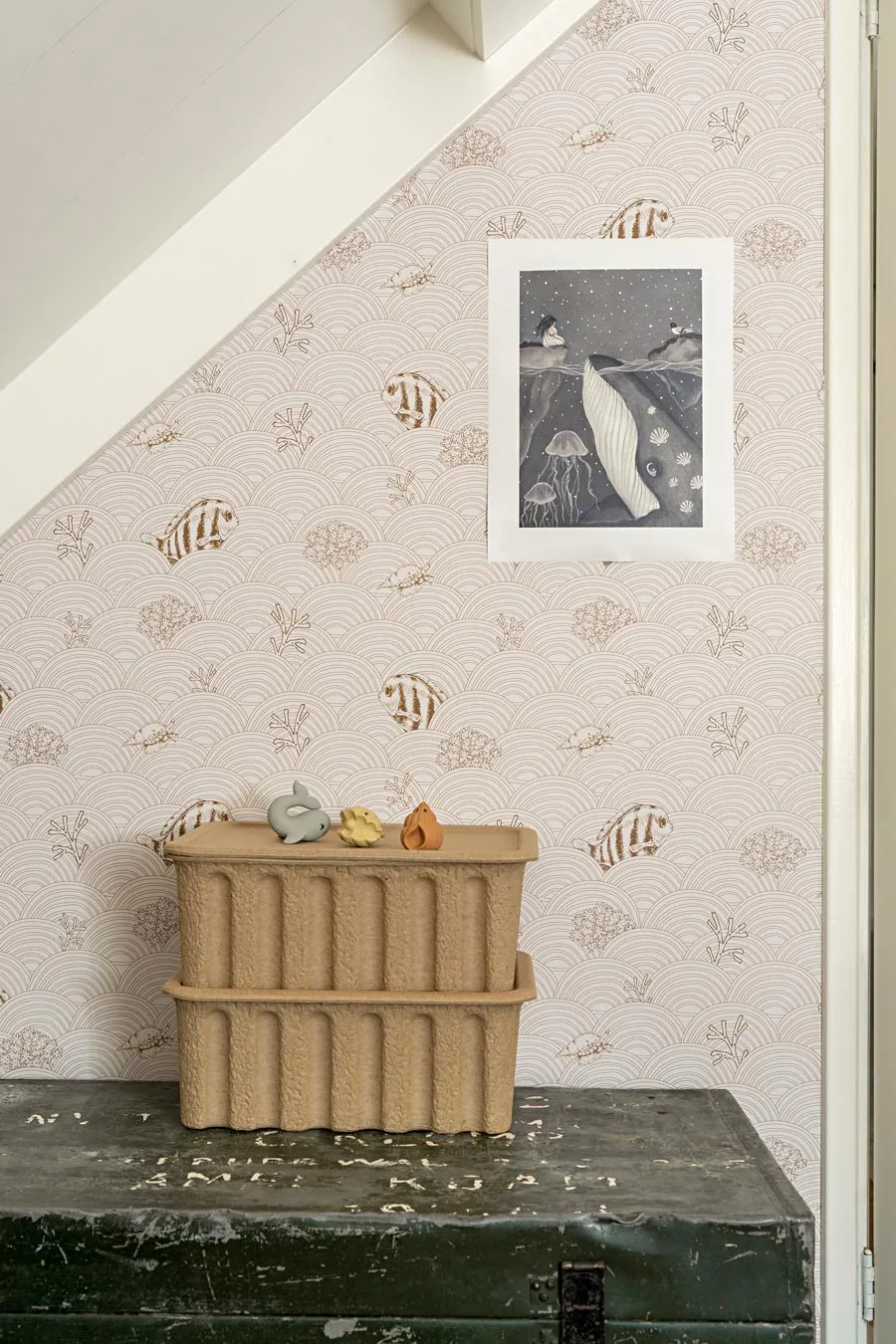 Little Amour Fishy waves behang grijs 1 rol dierenprint