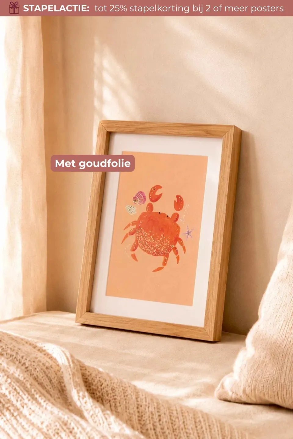 Lori & Cookie Kidsdeco Krab poster goudfolie 15x20cm oranje