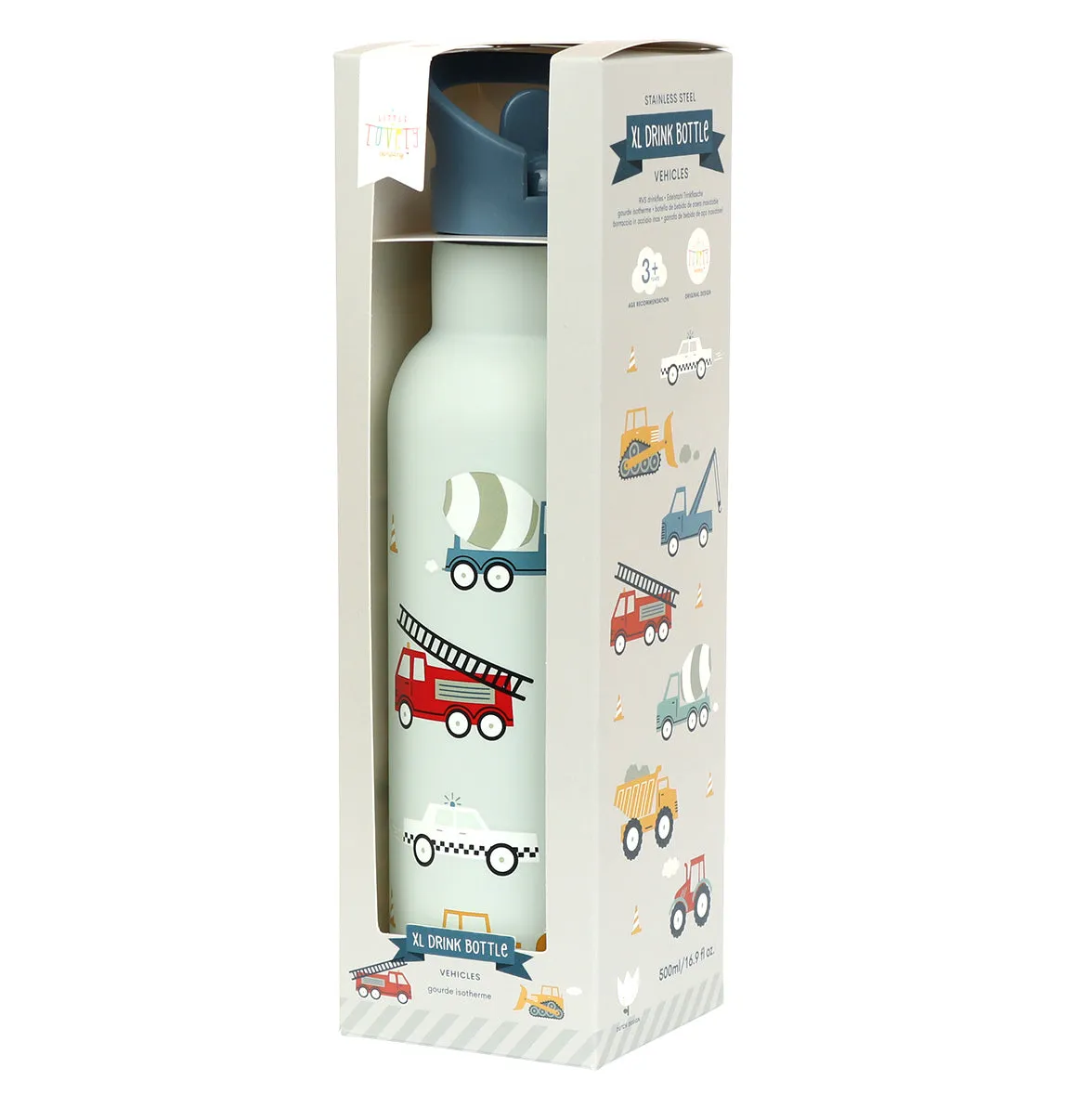 A Little Lovely Company Voertuigen XL RVS drinkfles 500 ml dubbelwandig