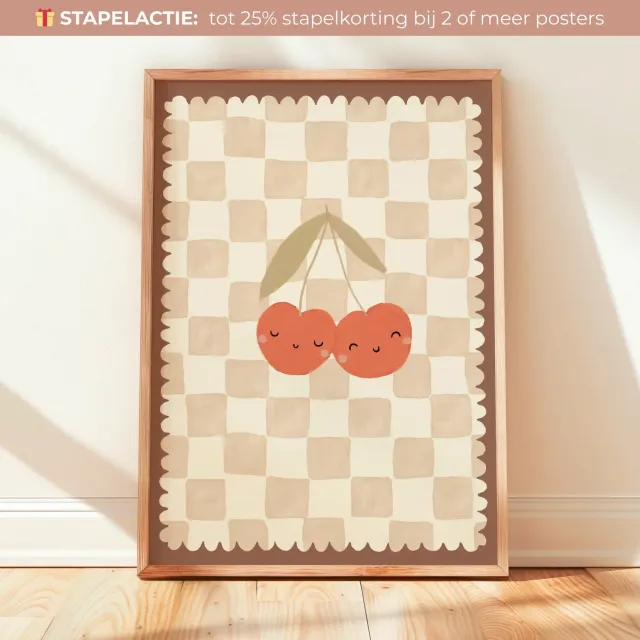 Lori & Cookie Kidsdeco Blije Kersen poster 21x30cm ruitjes