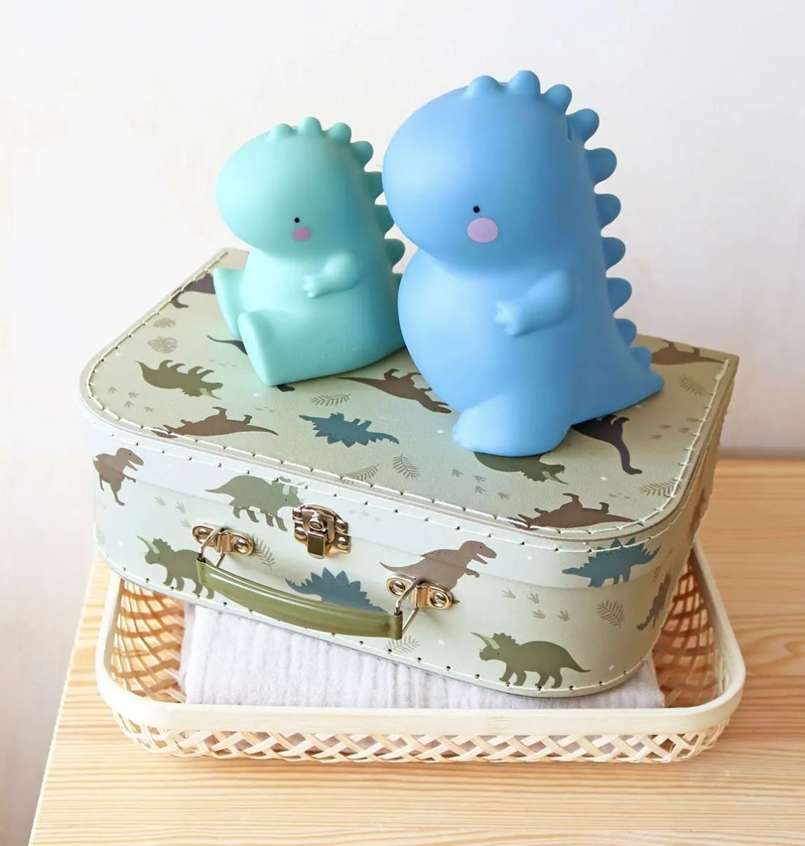 A Little Lovely Company Dinosaurussen kofferset 2 stuks groen karton