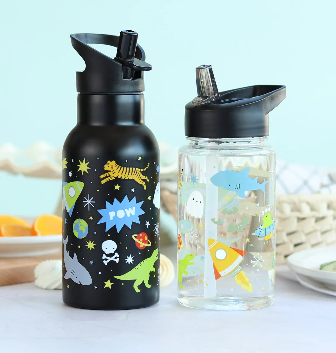 A Little Lovely Company Galaxy RVS drinkfles 350 ml zwart