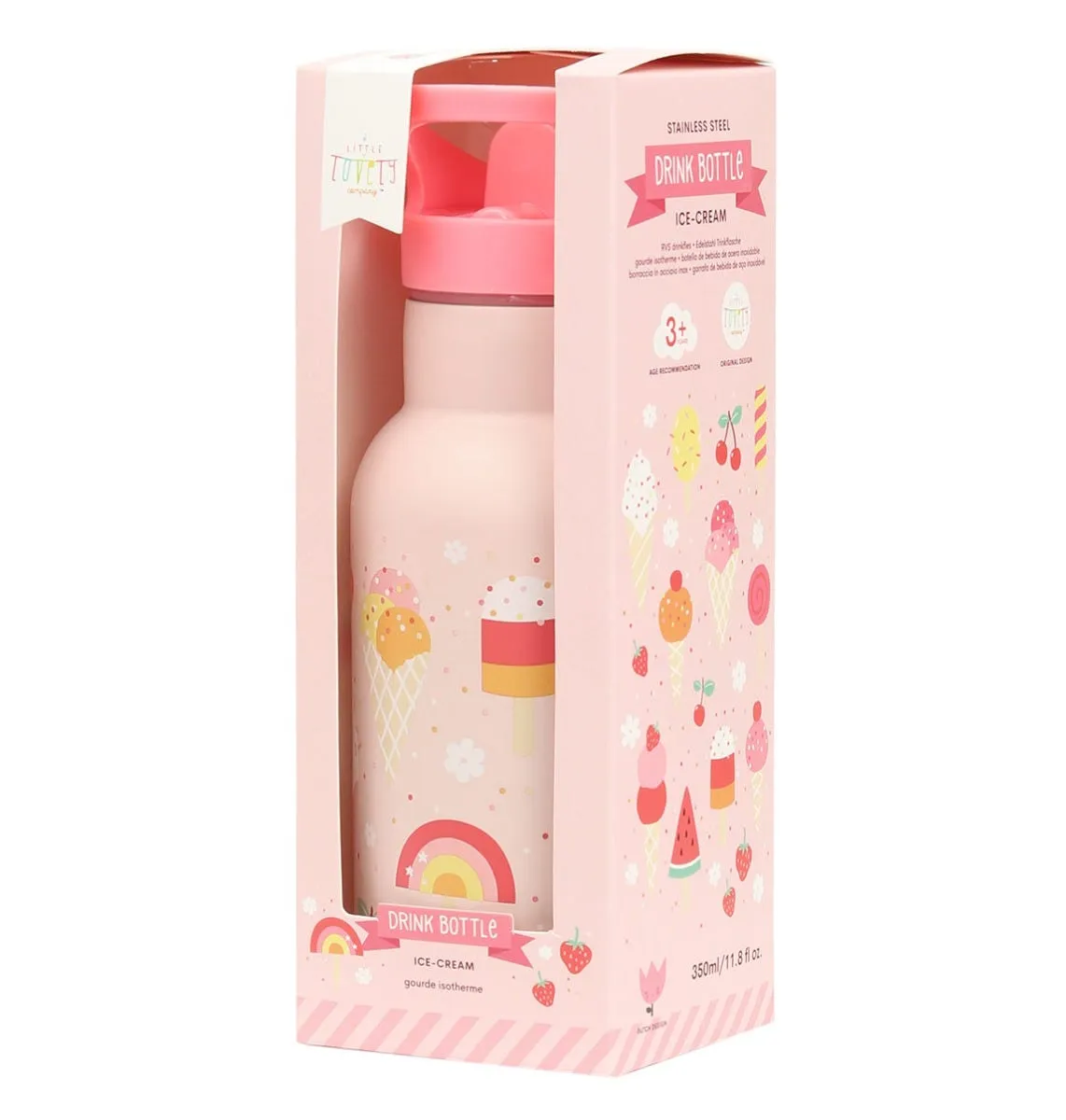 A Little Lovely Company IJsjes RVS drinkfles 350 ml roze koel