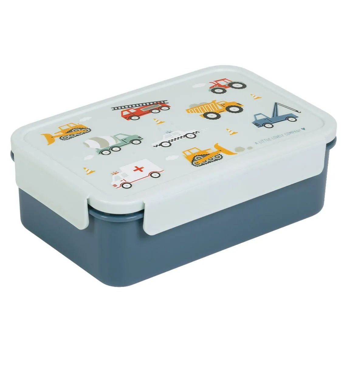 A Little Lovely Company Voertuigen bento lunchbox lichtblauw met vakken