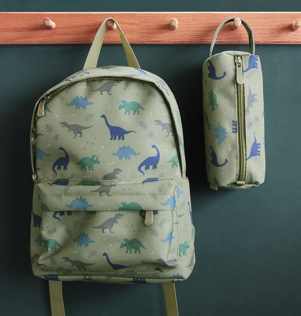 A Little Lovely Company Dinosaurussen etui kakigroen – rits