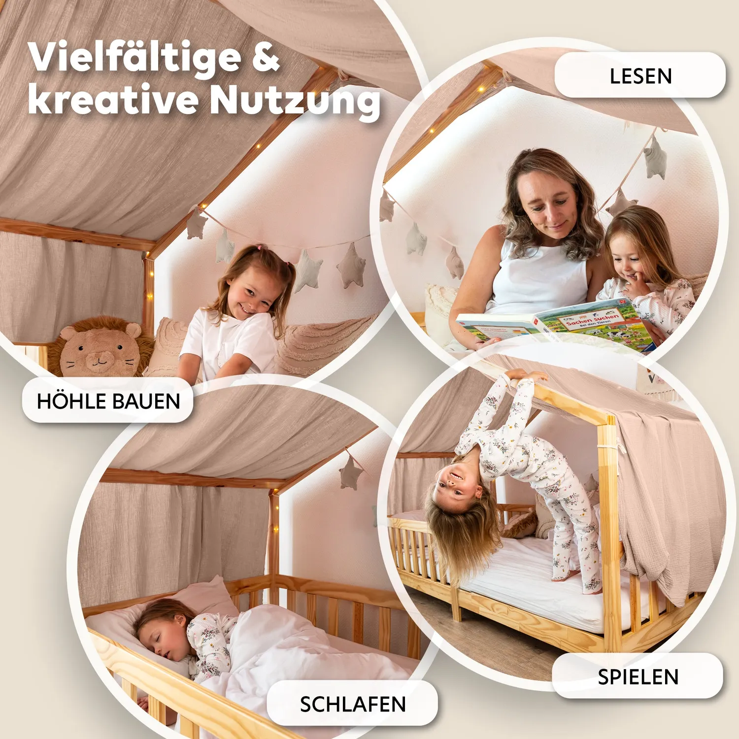Lilimaus Hausbett Himmel Musselin bedhemel 90x200 beige