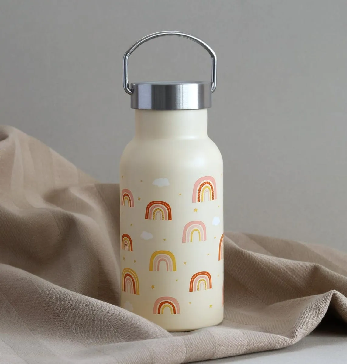 A Little Lovely Company Regenbogen RVS drinkfles 350 ml geel