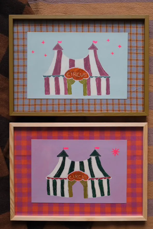 Het Kleijne Droomhuis Circus schilderij A4 houten lijst